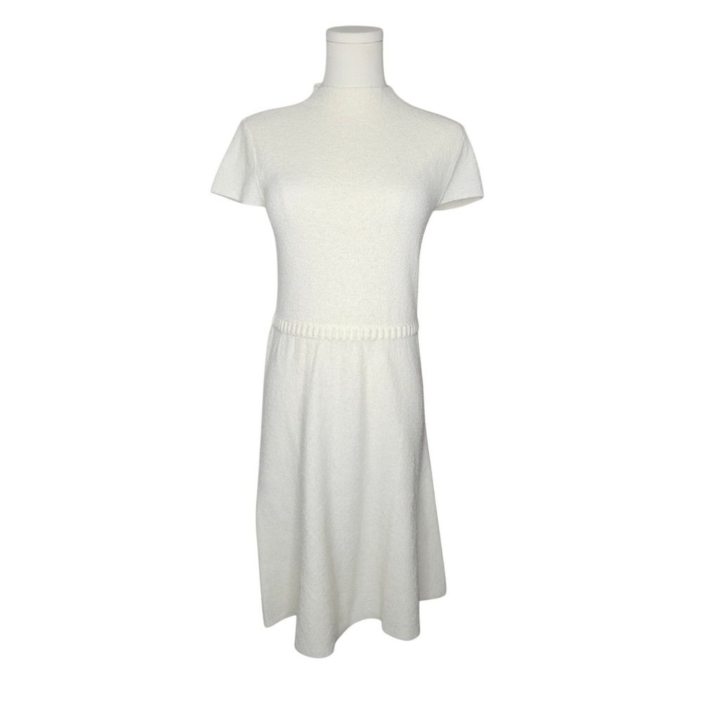 AQUA Bouclé Knit Mock Neck A-Line Short Sleeve Mini Dress Ivory Size S NWT - Picture 2 of 10